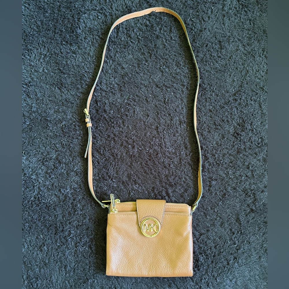 Michael Kors Brown Leather Gold Hardware Crossbody